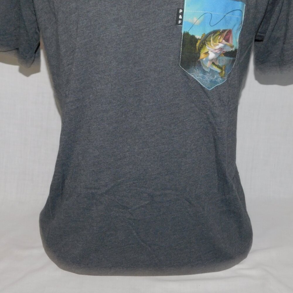 Poches & Fils Mens L Dark Gray Nagano Cane Pocket T-Shirt Bass Fishing - Picture 7 of 9